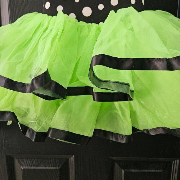 Weissman NWOT child intermediate dance costume lime green black polka dots jazz - Picture 3 of 6